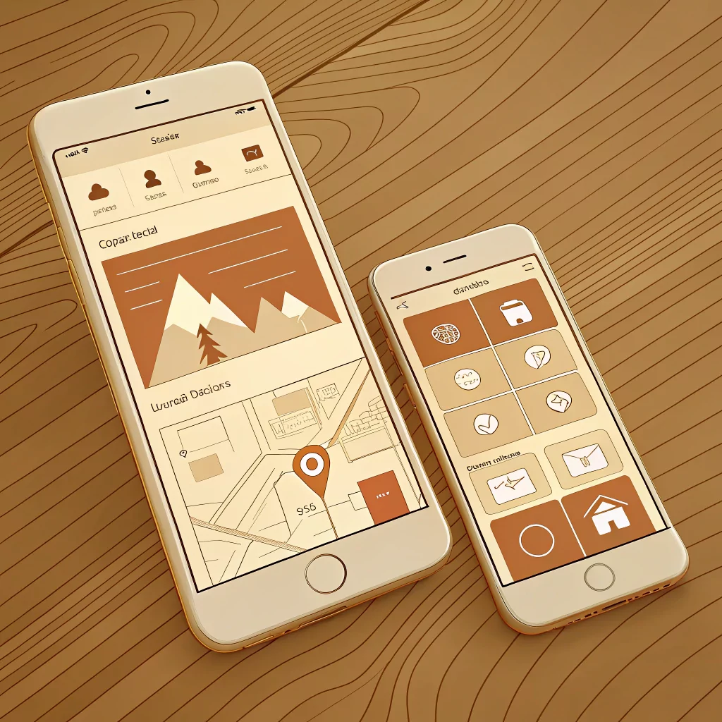"Mobile phone mockups displaying custom mobile application interfaces.