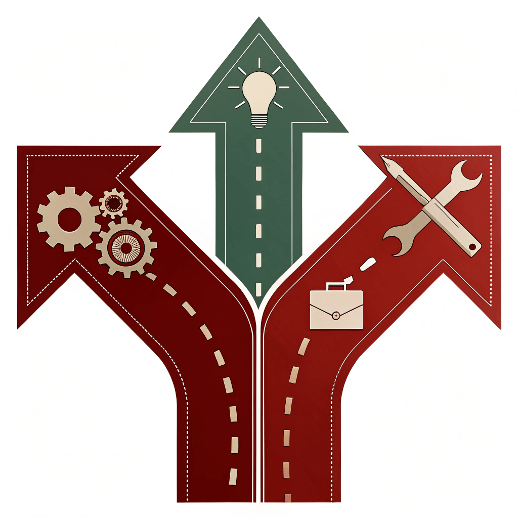 a-simple-and-clean-icon-showing-a-single-path-or-a Icon illustrating the choice between Tr1f3cta's comprehensive SEO services and basic DIY SEO tools.
