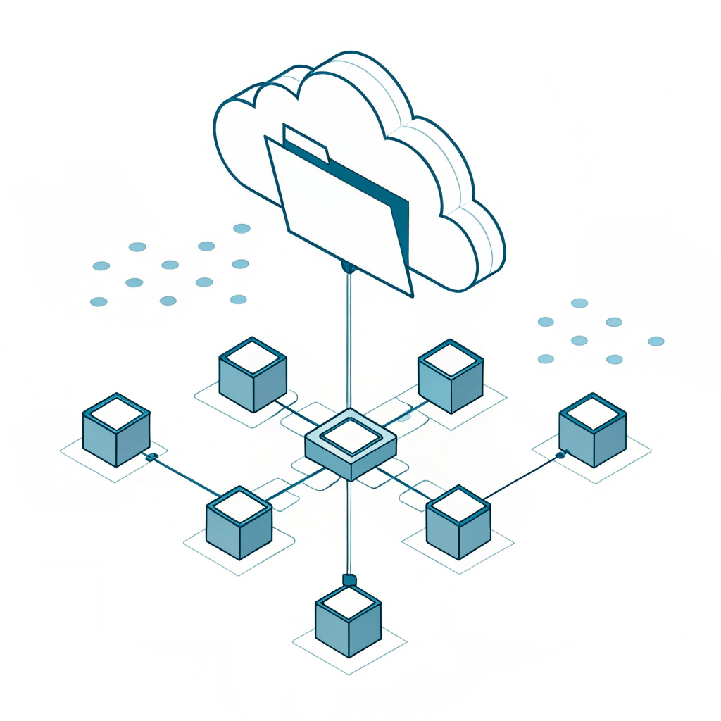 Abstract illustration showing data being stored across a decentralized network.