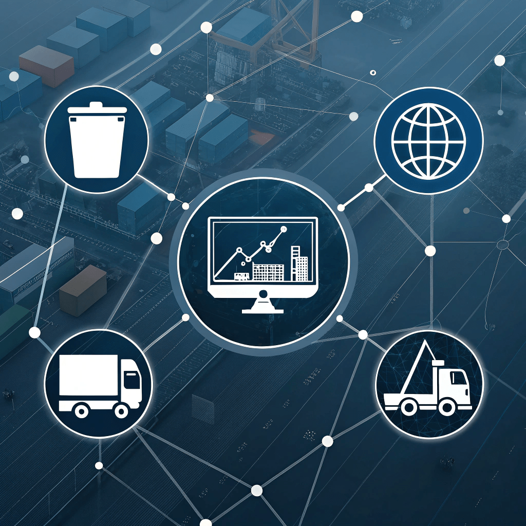 Abstract illustration showcasing examples of technology used in waste management.