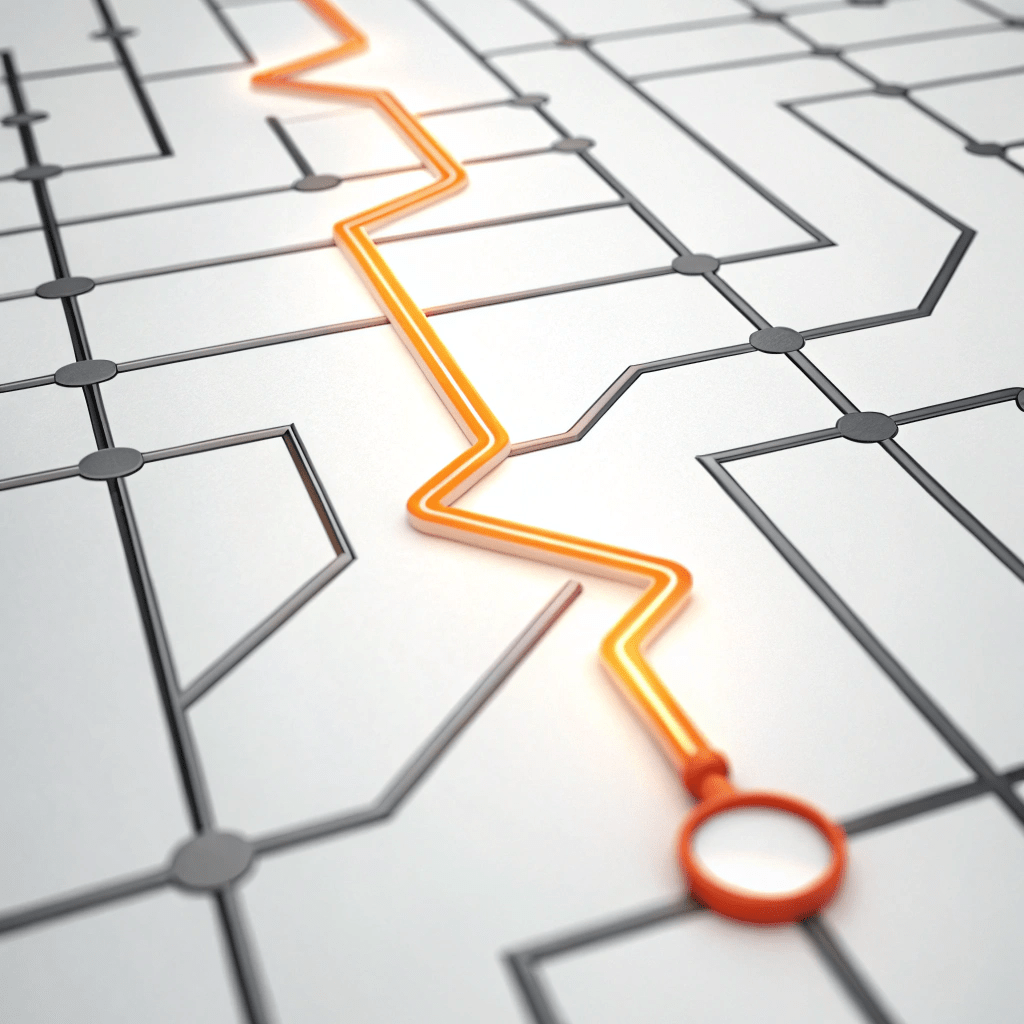 abstract-digital-illustration-representing-long-ta Abstract illustration of a long, specific digital path leading to a clear outcome, symbolizing long-tail keywords.