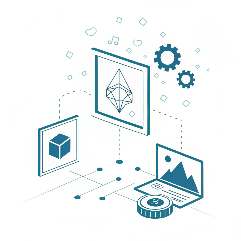 Abstract illustration of a unique digital asset icon, representing an NFT.