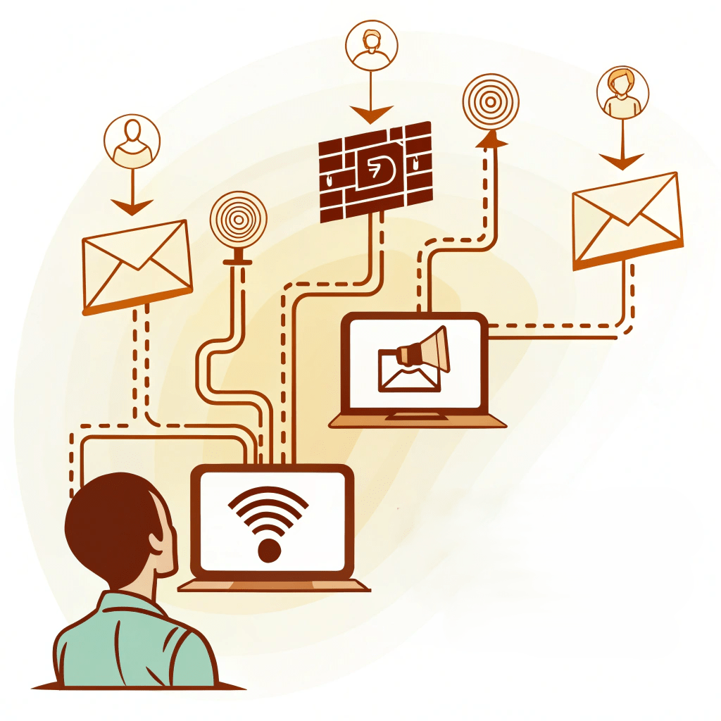 abstract-digital-illustration-representing-reachin Abstract illustration representing reaching an audience through digital marketing channels.