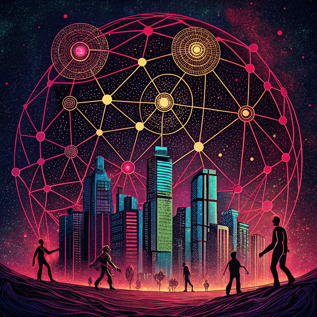 abstract-digital-illustration-representing-the-con Abstract digital network symbolizing Web3, with glowing nodes and interconnected lines.