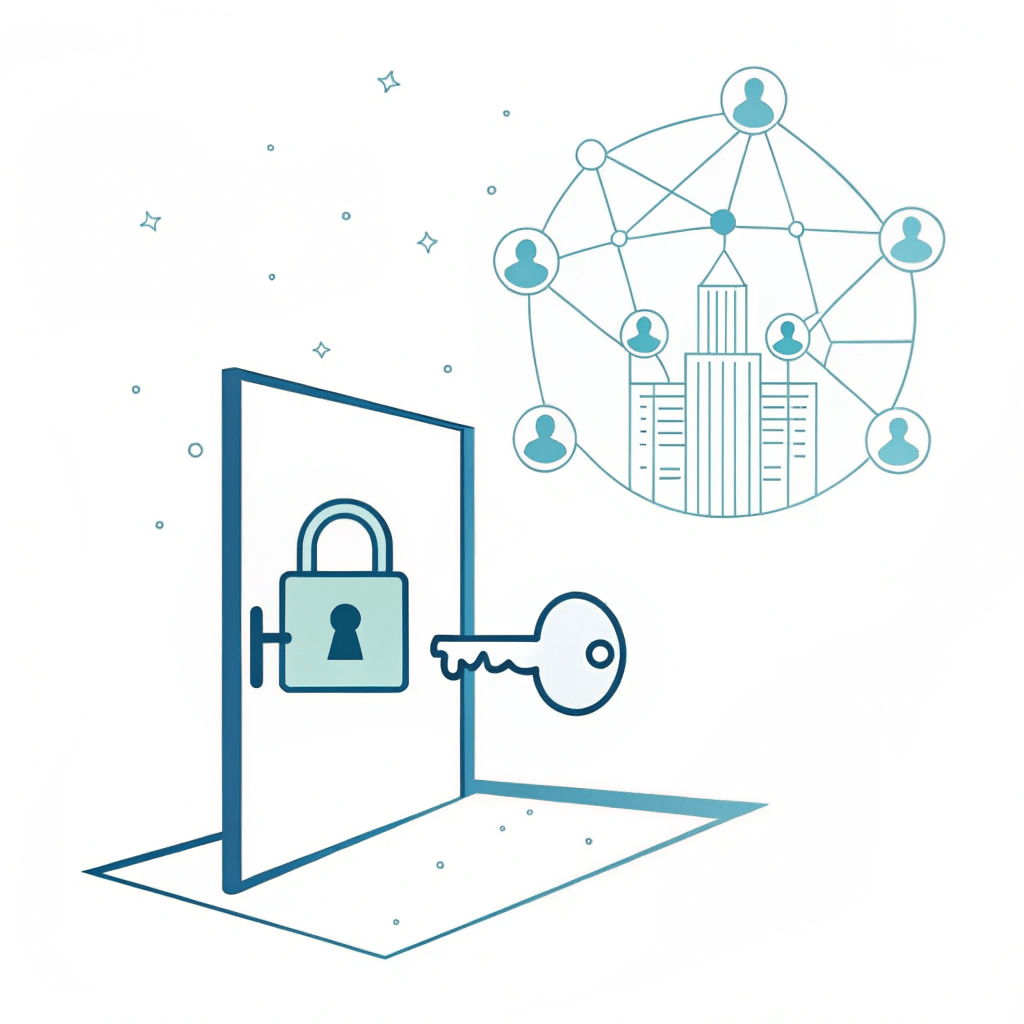 Abstract illustration showing a digital token unlocking access to content or a community.