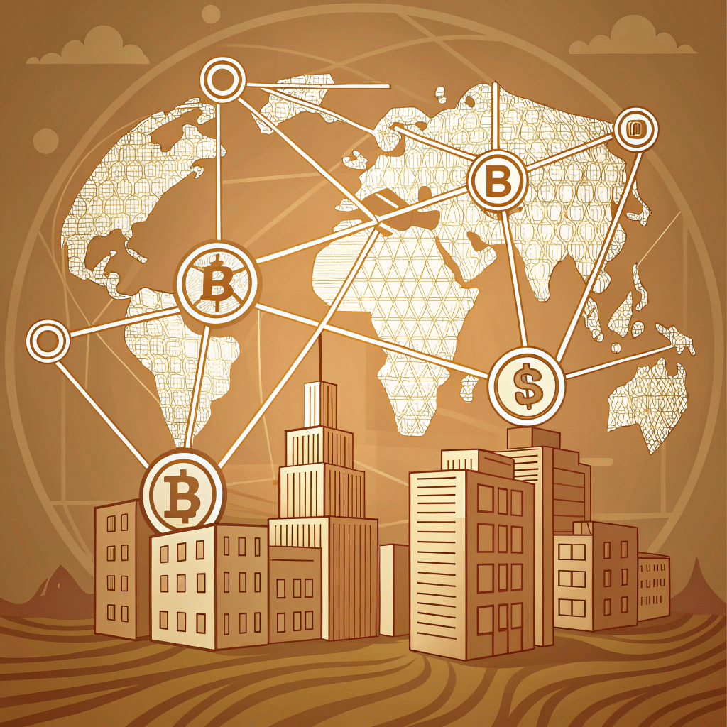 Tr1f3cta → an-abstract-graphic-visually-representing-the-conn Abstract graphic symbolizing the integration of Web2 systems with Web3 blockchain technology.