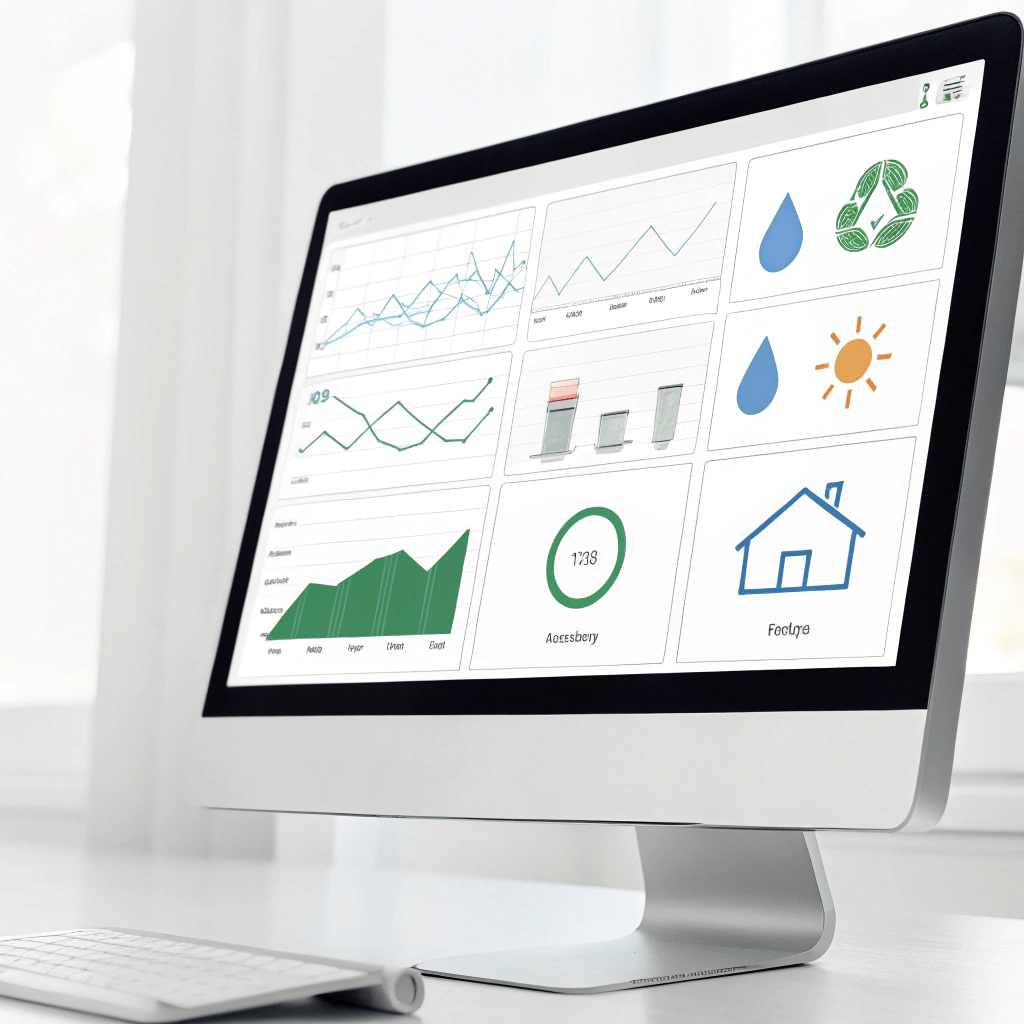 clean-chart-dashboard-interface-showing-positive-e 2 Graphic showing data analytics dashboard for tracking sustainability impact metrics.