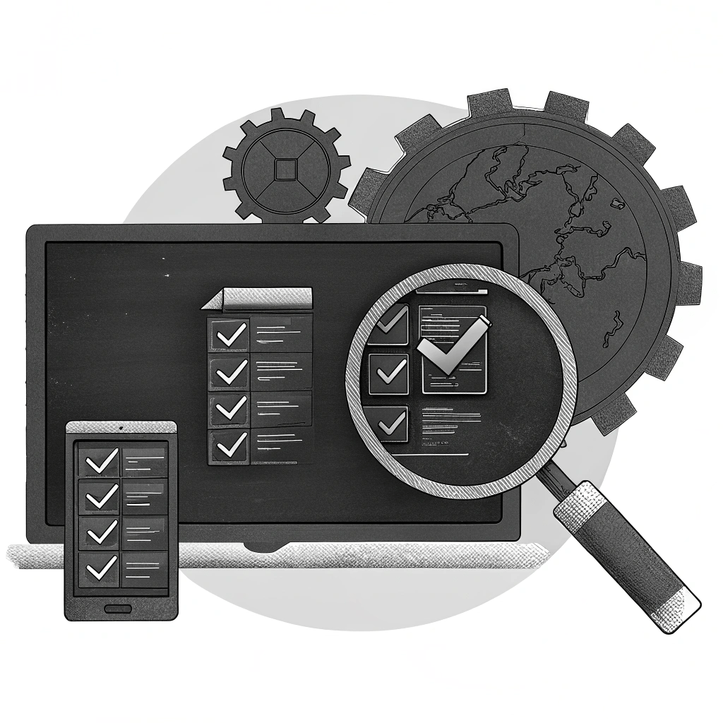 abstract-digital-illustration-representing-on-page Abstract illustration of an SEO checklist optimizing website elements for ranking.